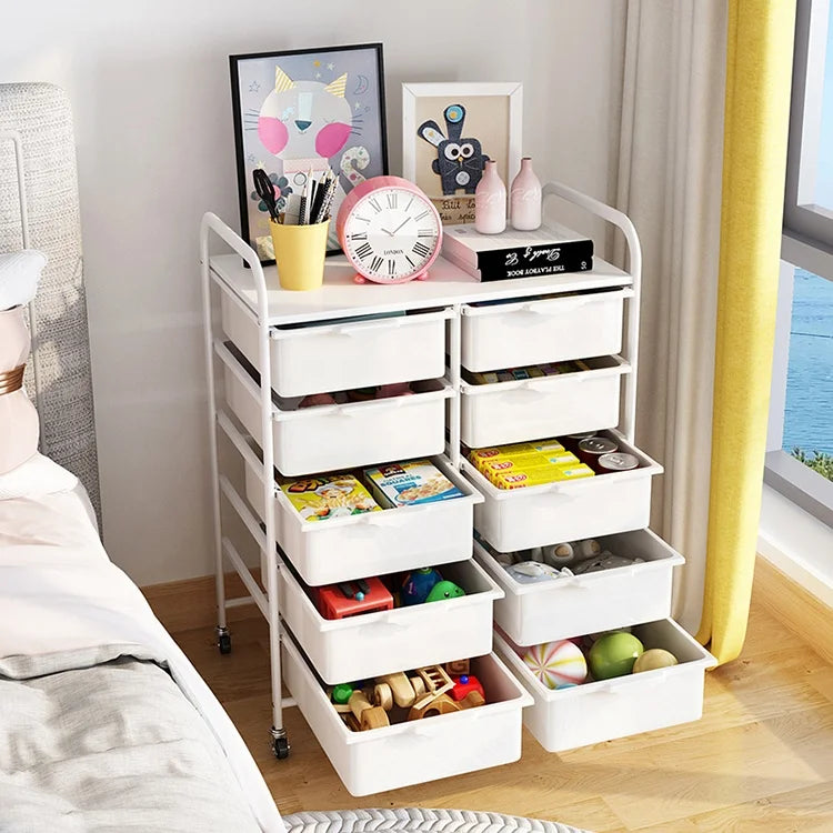 Multi-layer Movable Home Storage Children's Room Storage Rack with Box Storage Rack Trolley Toy Drawer Rack Home Organization