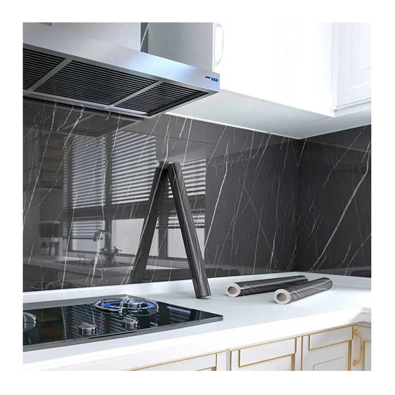 3D Black Marble Vinyl Wallpaper Sticker Peel and Stick Marble Wall Paper Waterproof Self-Adhesive for Kitchen Desk Cabinet Decor