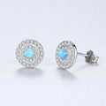Fine Jewelry 925 sterling silver Pave CZ Round Disc Natural Round Opal Stud Earrings For Women Girls