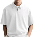 Europe America Men's Casual Short Lapel for Polo Shirt Comfortable Zipper Jacket Knitted Fabric Breathable Plain Dyed Print