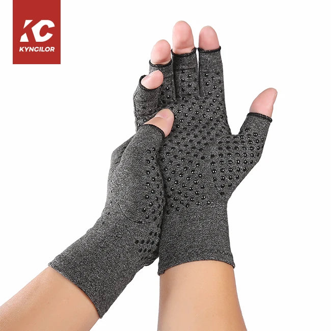 Pain Relieve Arthritis Recovery Nylon Anti Slip Compression Breathable Sport Outdoor Touch Screen Fingerless Gloves