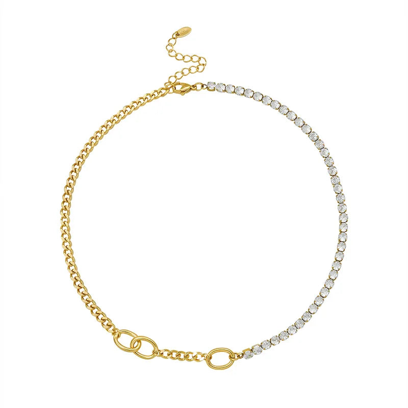 Waterproof Tarnish Free Women Shiny Dainty Zirconia Link Chain Luxury Party Stainless Steel Necklace