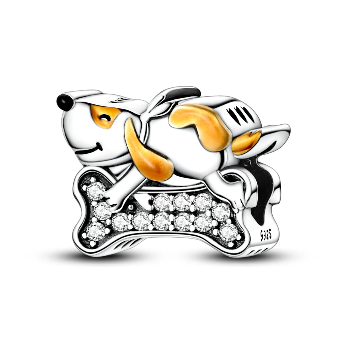 Silver Puppy with Bone Beads Charms with Zircon Fashion Jewelry for Children Women's Party Gift