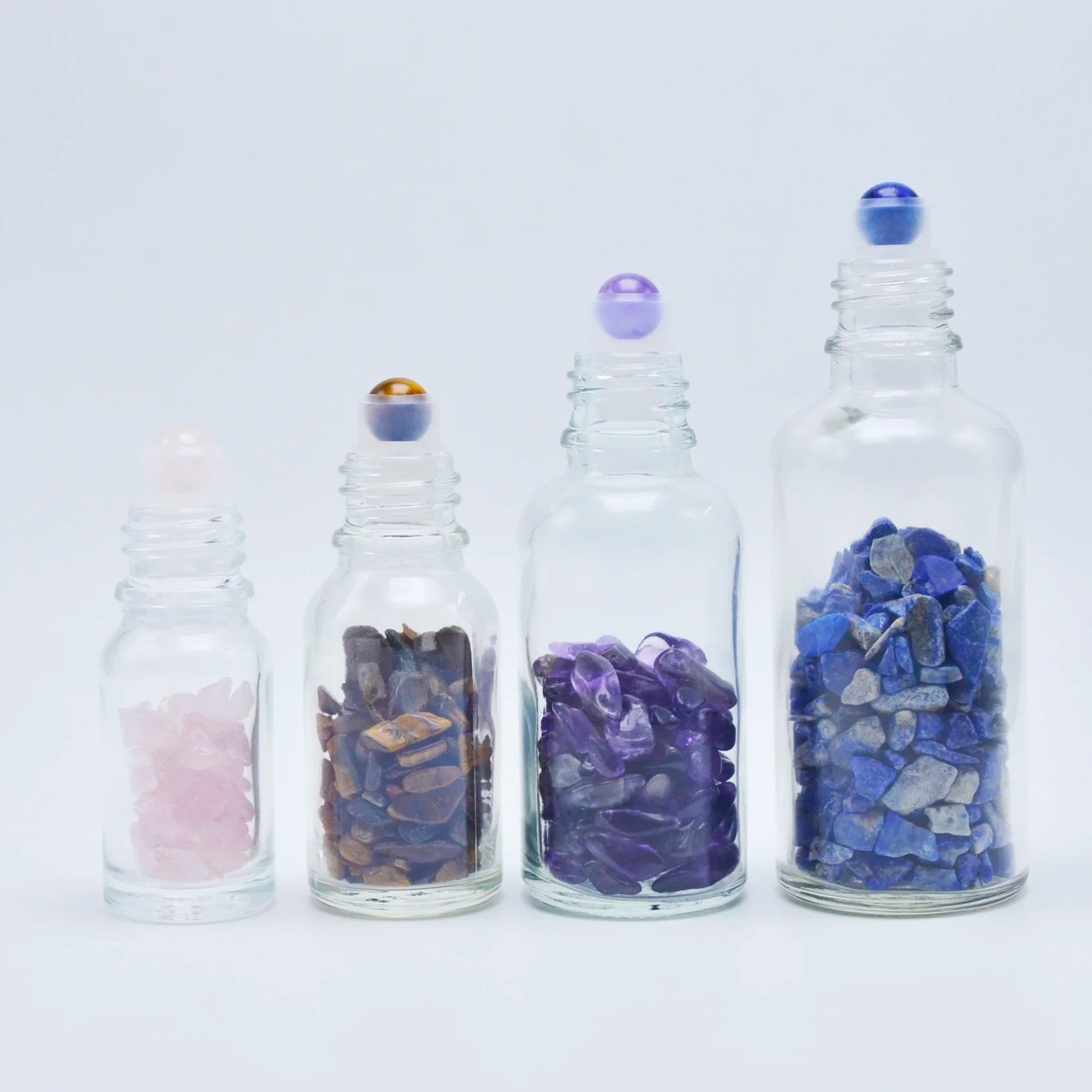 Clear 50ml Essential Oil Roll-on Perfume Bottle Glass Deodorant Vial with Colorful Stones MOQ 100pcs