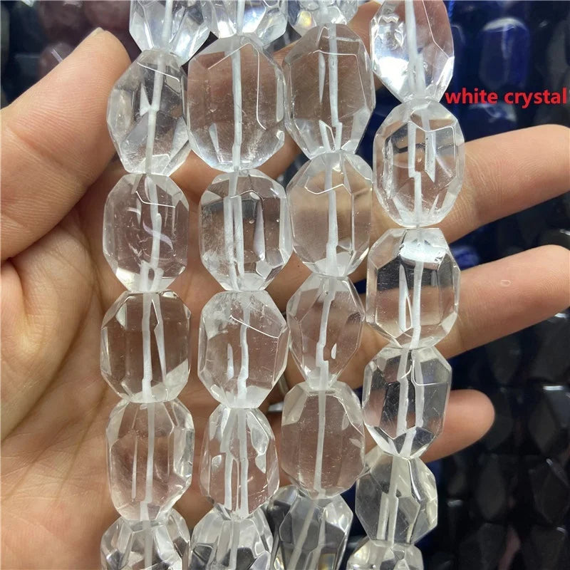 15-20mm White Crystal BeadsPrecious Irregular Oval Faceted Gemstone Loose BeadsBeads for DIY Handmade Jewelry Making