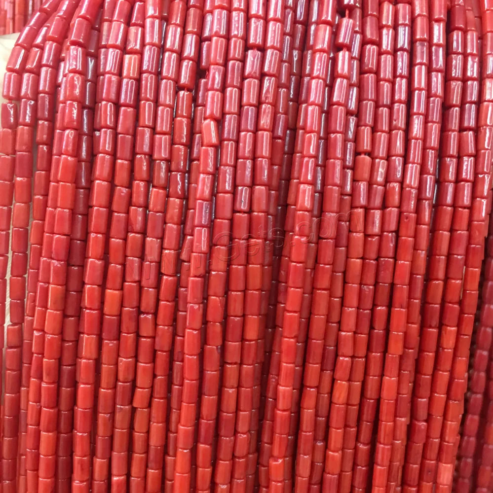 Natural Red Coral Beads Gemstone Tube Beads Jewelry Making Bulk Column Cylinder Polished DIY Reddish Orange 3x5mm 1411448