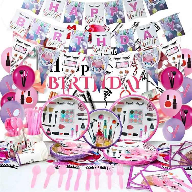 Party Decoration Tableware Set Make up and Spa Theme Birthday Tableware Paper Plate Set Party Supplies