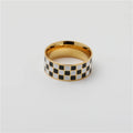 Fenny 18K Gold Plated Wholesale No Fade Simple Checkered Black and White Stainless Steel Finger Ring Trendy for Women