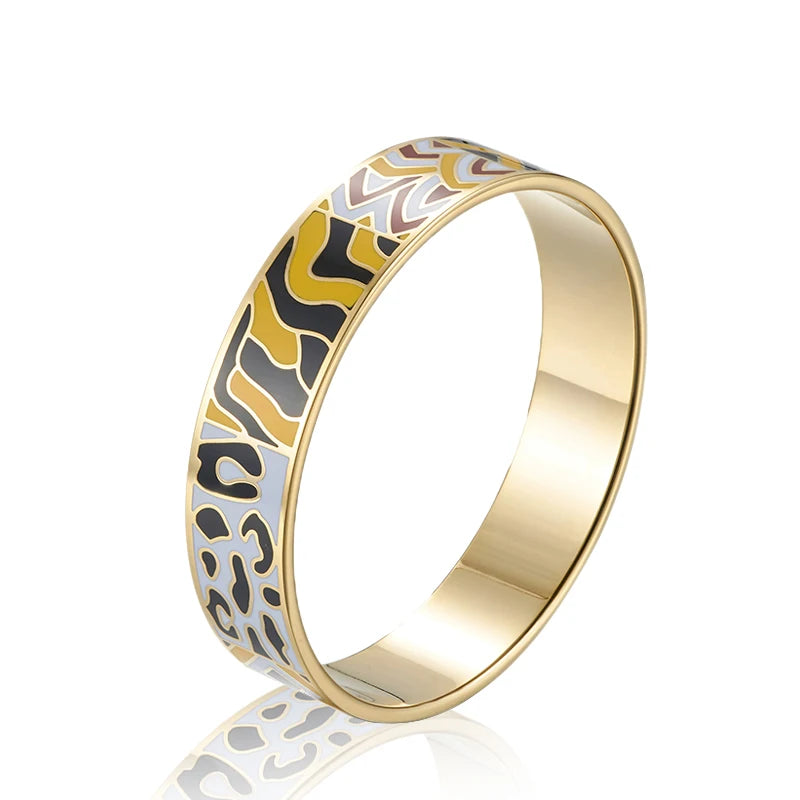 Adjustable High Jewelry Ladies Gold Plated Stainless Steel Bracelet Fashion Faux Enamel Craft Bangles