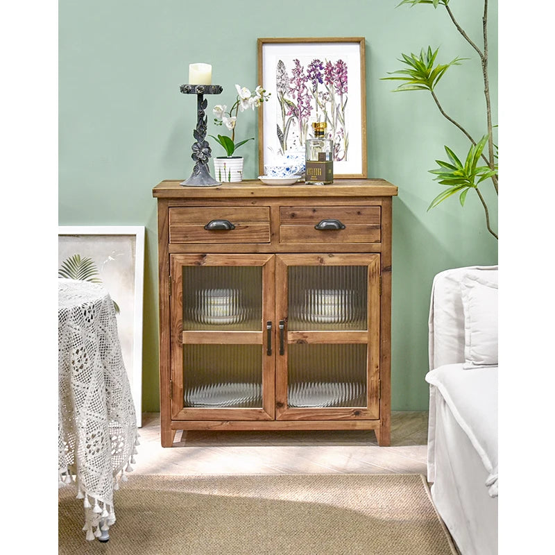 INNOVA Vintage Shabby Chic Design Wooden Drawer Cabinet Accent Rustic Craft Storage Cabinet With Glass Door