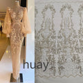 Luxury White Bridal Tulle Beads Lace Fabrics With Shiny Sequins for Wedding Dress  HY1837-4