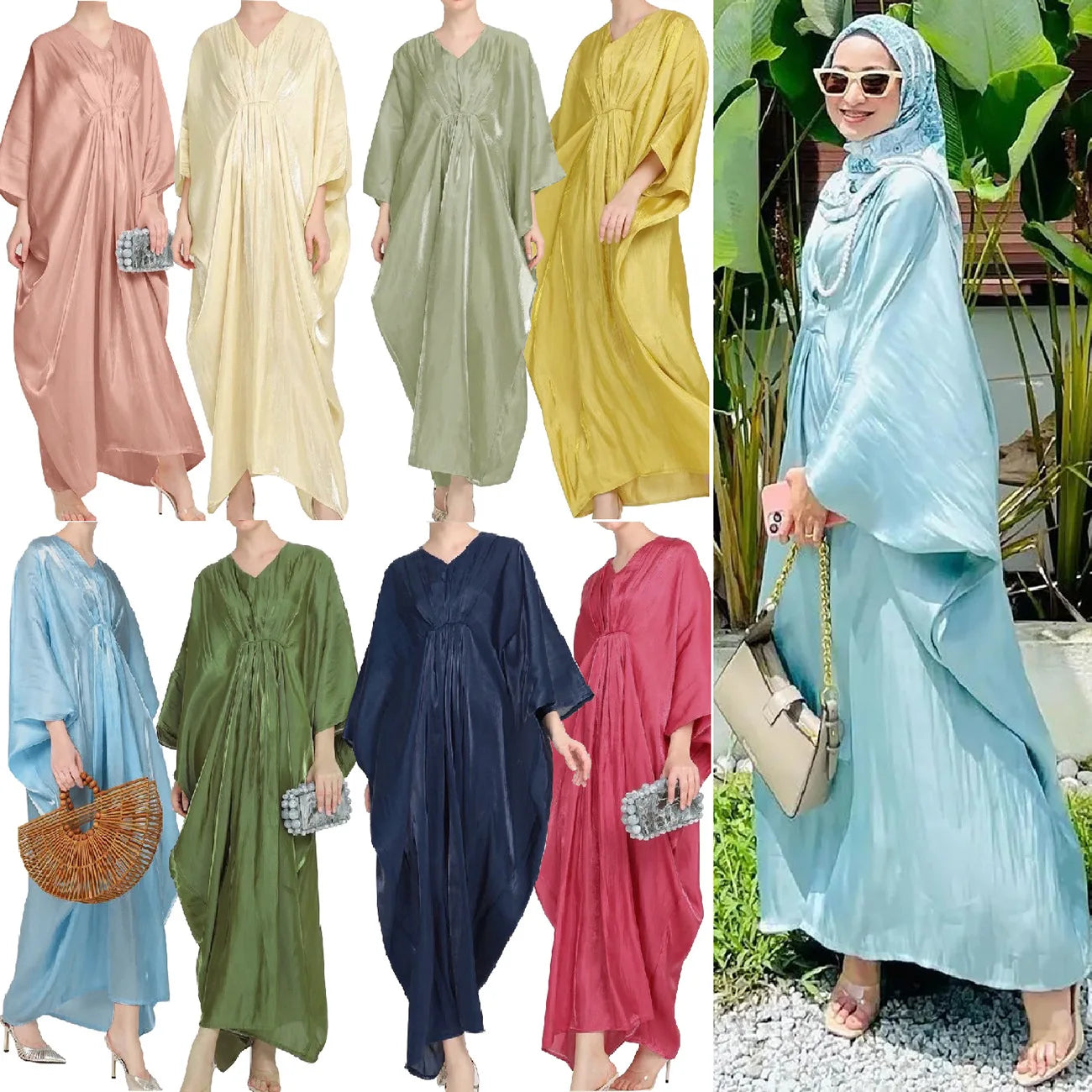 Wholesale Middle East Muslin Women Ethnic Clothing Solid Color Casual Long Sleeve Abaya Dress