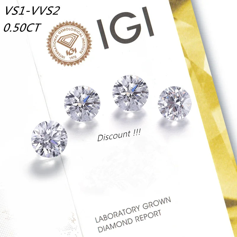 0.5ct D Vs1-vvs2 IGI Hpht Cvd Diamond Certificate Lab Grown Diamonds Hpht Round Shape Good Quality Verified Man Made Diamond