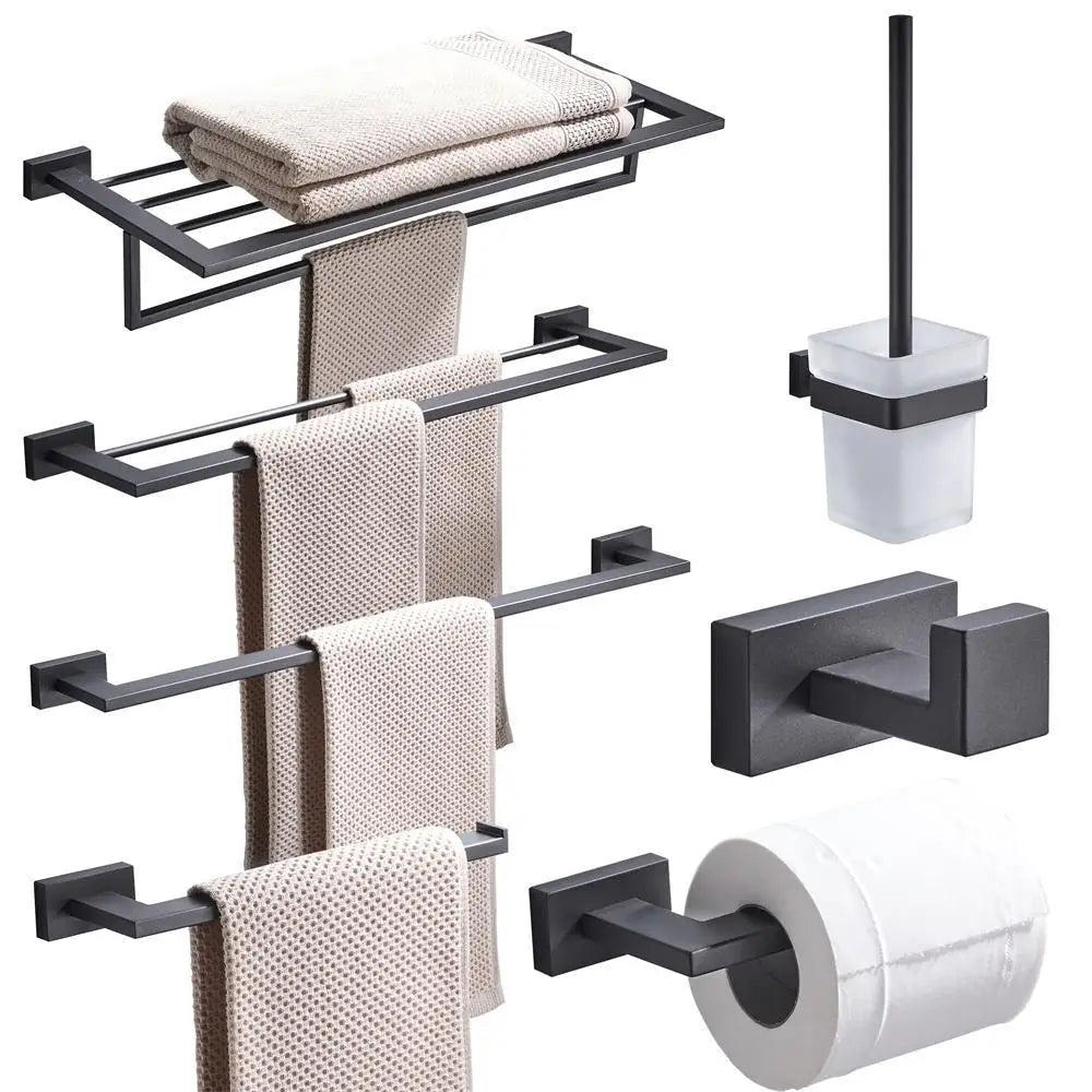 Wall Mounted Bathroom Accessories Set Black Towel Rack Set Stainless Steel
