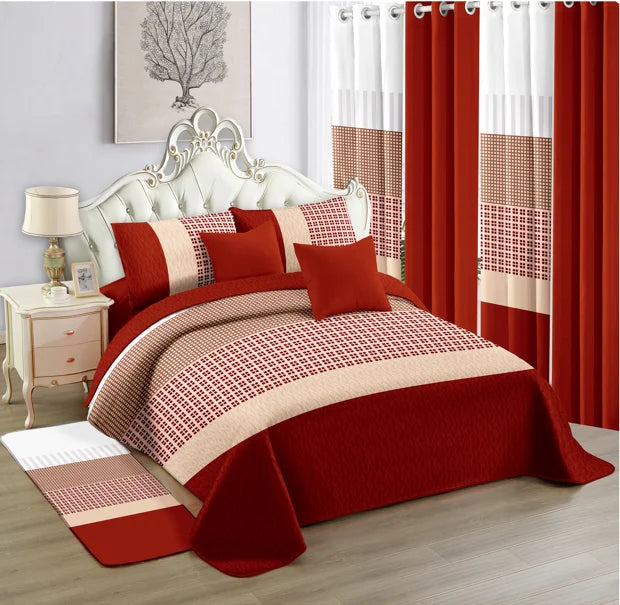 Wholesale All Season Cotton Sheet Set in Stock 12pcs Quilted Bedspread Customized king Size Quilt Cover with Curtains