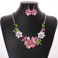 Elegant Red Flower Necklaces and Earring Set Wedding Jewelry Women