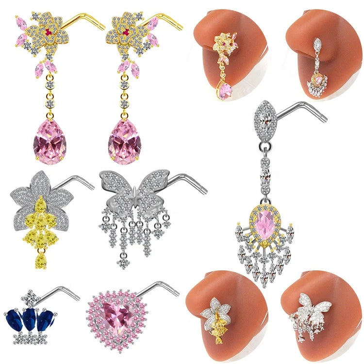 Gaby New Arrive Nose Ring Wholesale Stainless  Steel  Flower Heart Design Nose Stud Fashion Jewelry Piercing Jewelry