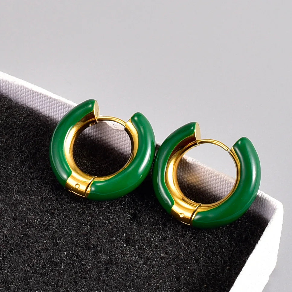 2022 Fashion New Stainless Steel 18K Gold Texture Light Luxury Color Handmade Enamel Earrings Spot Wholesale