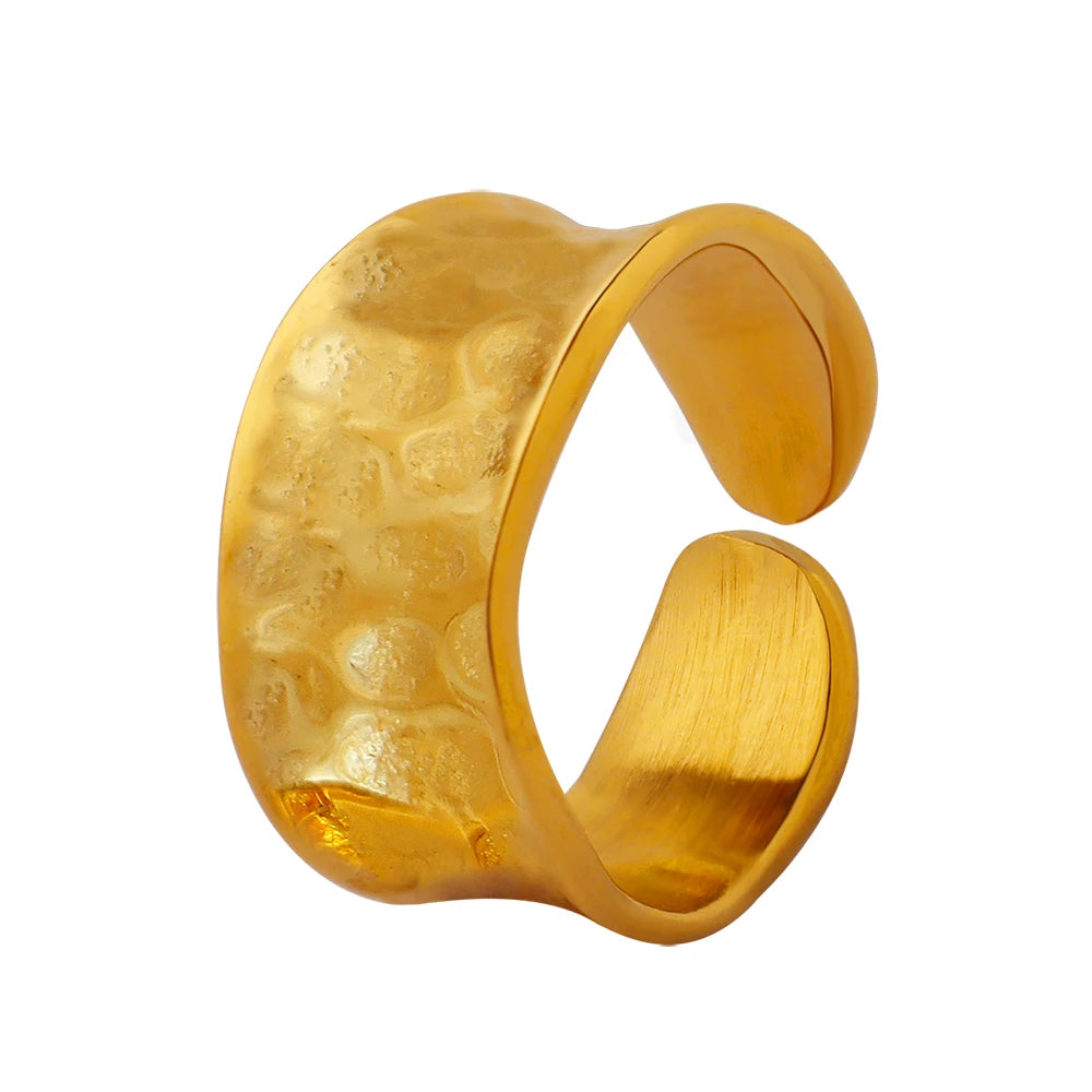 Handmade Designer Open Ring Stainless Steel with Rose Gold Plating Embossed Irregular Personalized Wedding Bands