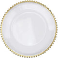 13 Inch Plastic Cleartransparent  Charger Plates With Gold Beads Rim for Event Wedding Decoration