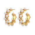 New Waterproof Designer Jewelry 18K Gold Plated Stainless Steel Zircon Earrings  Hollow Out Fresh Water Pearl Hoop Earrings