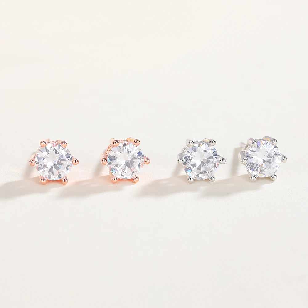 ZHILIAN 925 Sterling Silver Jewelry Rose Gold  Color Zirconia Crystal Studs Earrings for Women