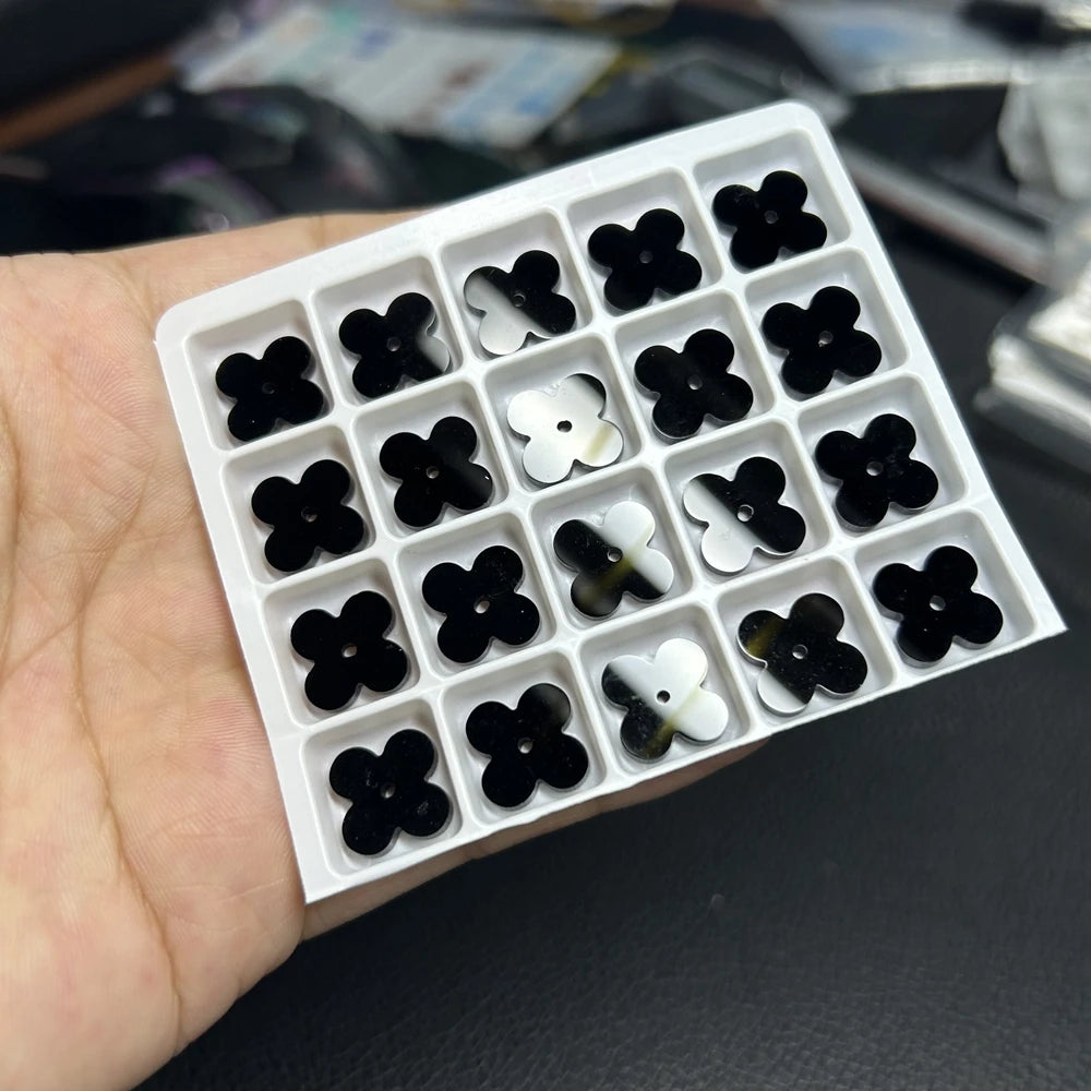 HQ GEMS White Shell Stone Mother of Pearl Center Hole Four Leaf Clover VC Ring Making