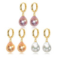 10-11mm Edison Baroque Fresh Water Real Pearl Earrings 18k Gold Plated Sterling Silver