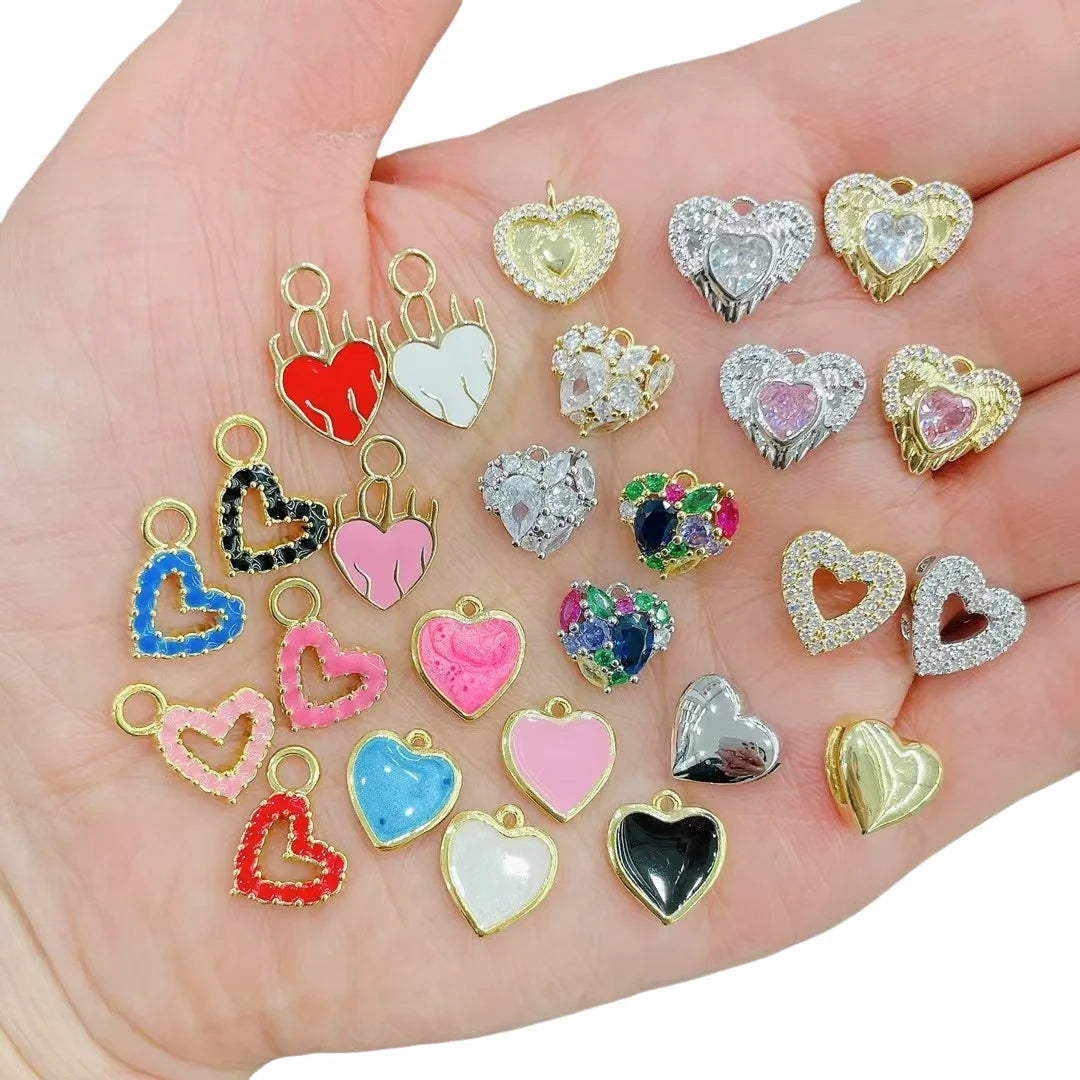 CZ9124  Chic Dainty Small Little Tiny Silver 18k Gold Plated Multi Colored Enamel CZ Micro Pave Love Heart Charms Pendant