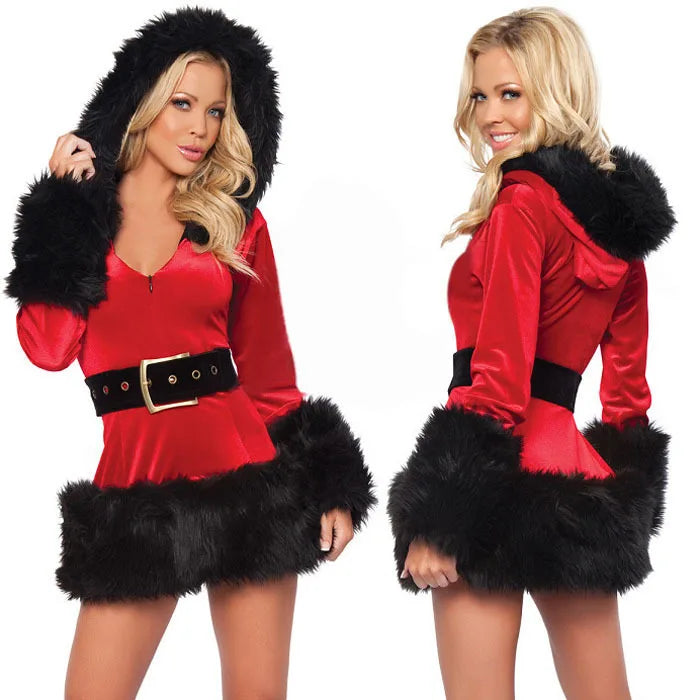 2025 Christmas Uniform Sexy Black and White Uniform Suit
