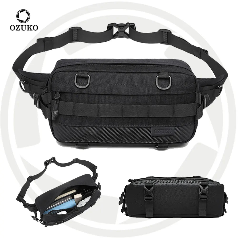 Ozuko 9676 Custom Mens Crossbody Bag Sport Fanny Pack Custom Waist Bag Wholesale Man Tactical Chest Sling Bag Fashion Pillow