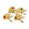 Stones Stud Earrings Gold Titanium Steel Luxury Plated Colorful Ginkgo Biloba Leaf Fan Shape Natural for Women 18K Trendy CN;ZHE