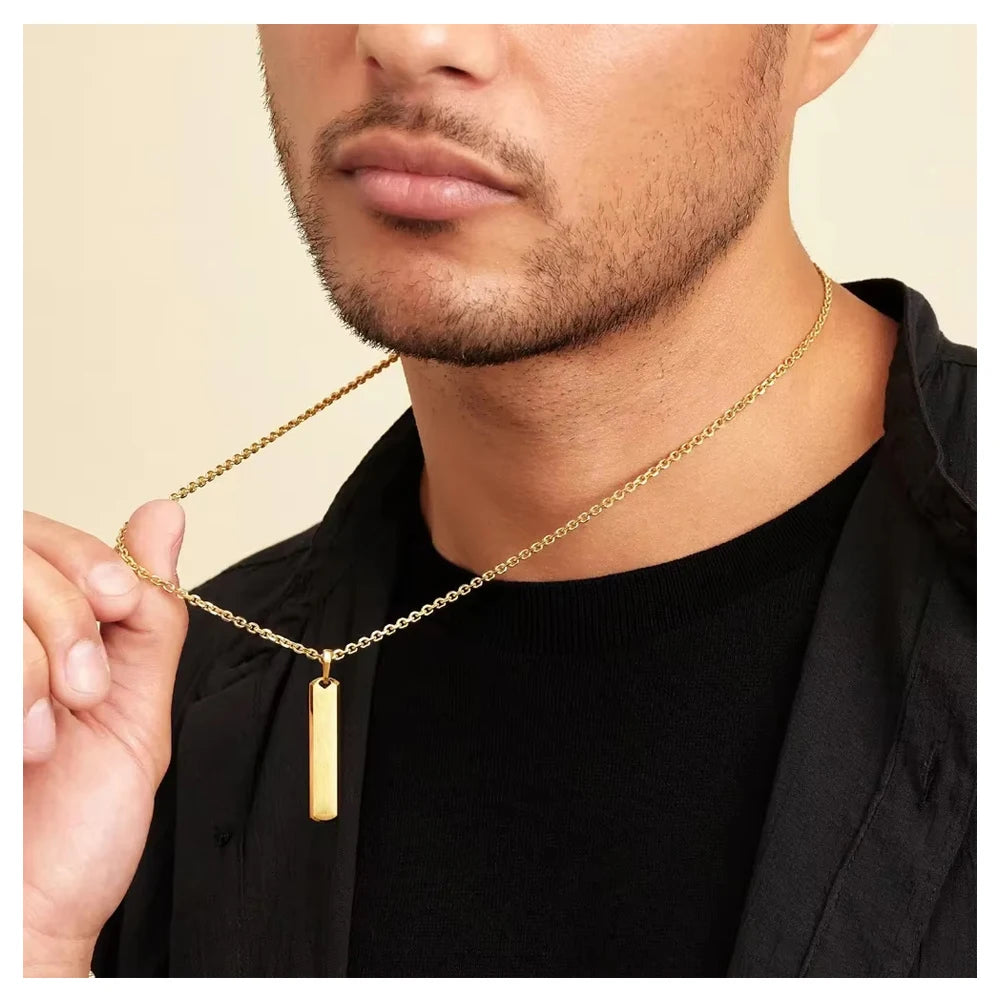 Simple Gold Plated Customized Logo Stainless Steel Personalized Custom Blank Bar Named Necklace