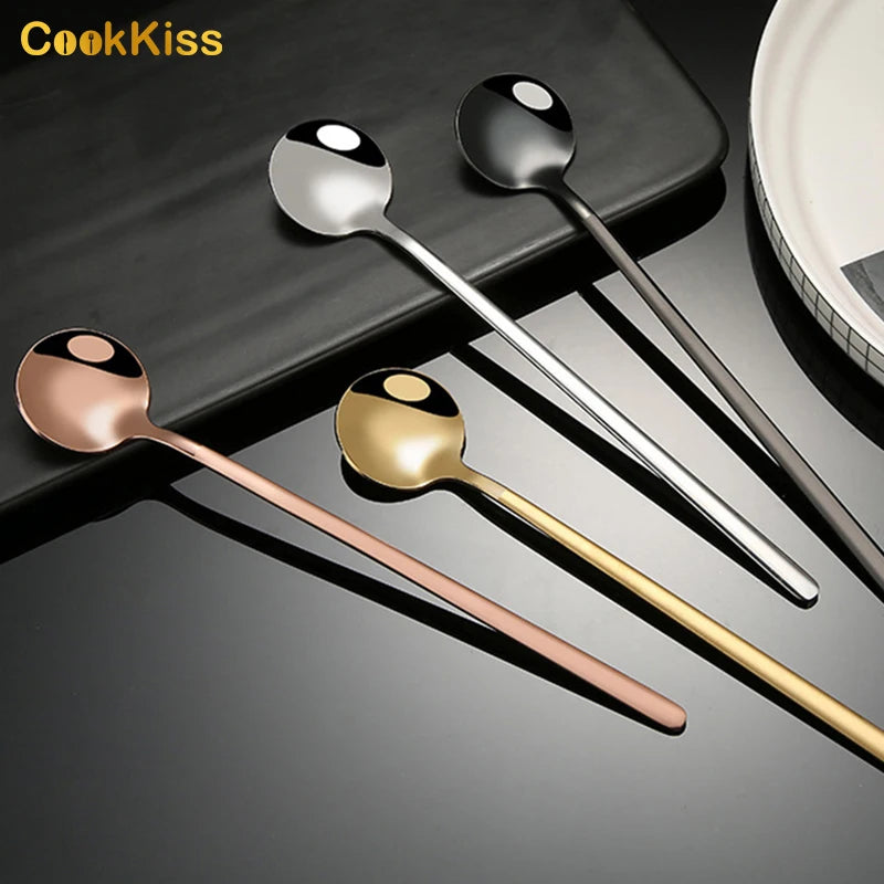 Premium Custom Black Stainless Steel Scoop Spoon for Ice Cream Dessert Tea Coffee-High Quality Metal Utensil