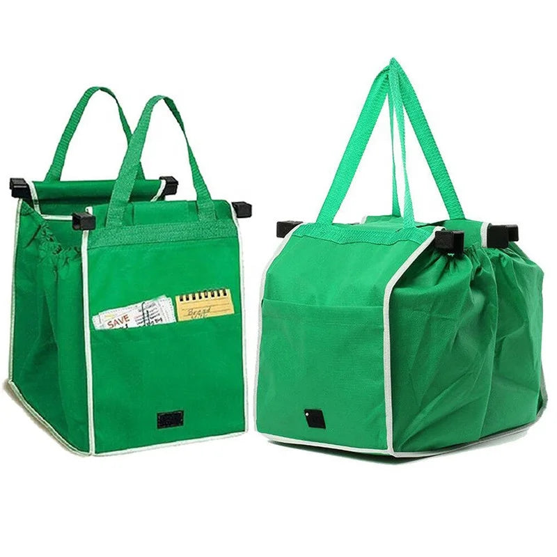 Custom Foldable Portable Green Non-Woven Tote Handbag with Trolley Clip Large Reusable Shopping Cart for Grocery Promotions