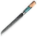10CR15MO Japanese Damascus Steel Durable Serrated Chef Resin Wooden Blue Handle Professional Kitchen Bread Slicing Kitchen Knife