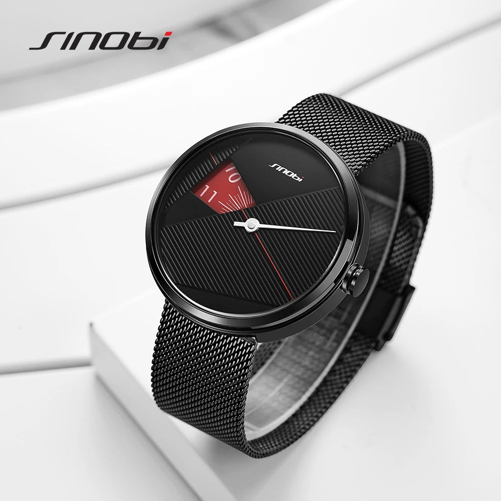 SINOBI 2021 Creative Fashion Men's Luxury Watch Stainless Steel Mesh Alloy Case Miyota Quartz Movement 3ATM Waterproof S9801G