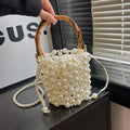 2026 Women Handmade Pearl Clutch Bags Bucket Evening Handbag Acrylic Pearl Purse Party Wedding Bamboo Handle Beaded Pearl Purses MegaBDM