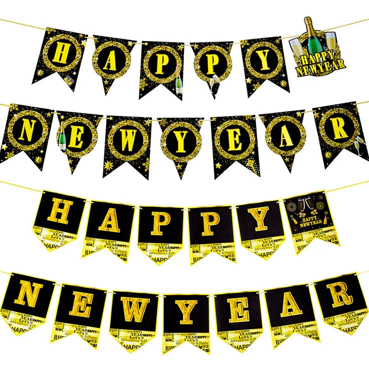 New Happy New Year Party Banner Decoration Flag String Garlands
