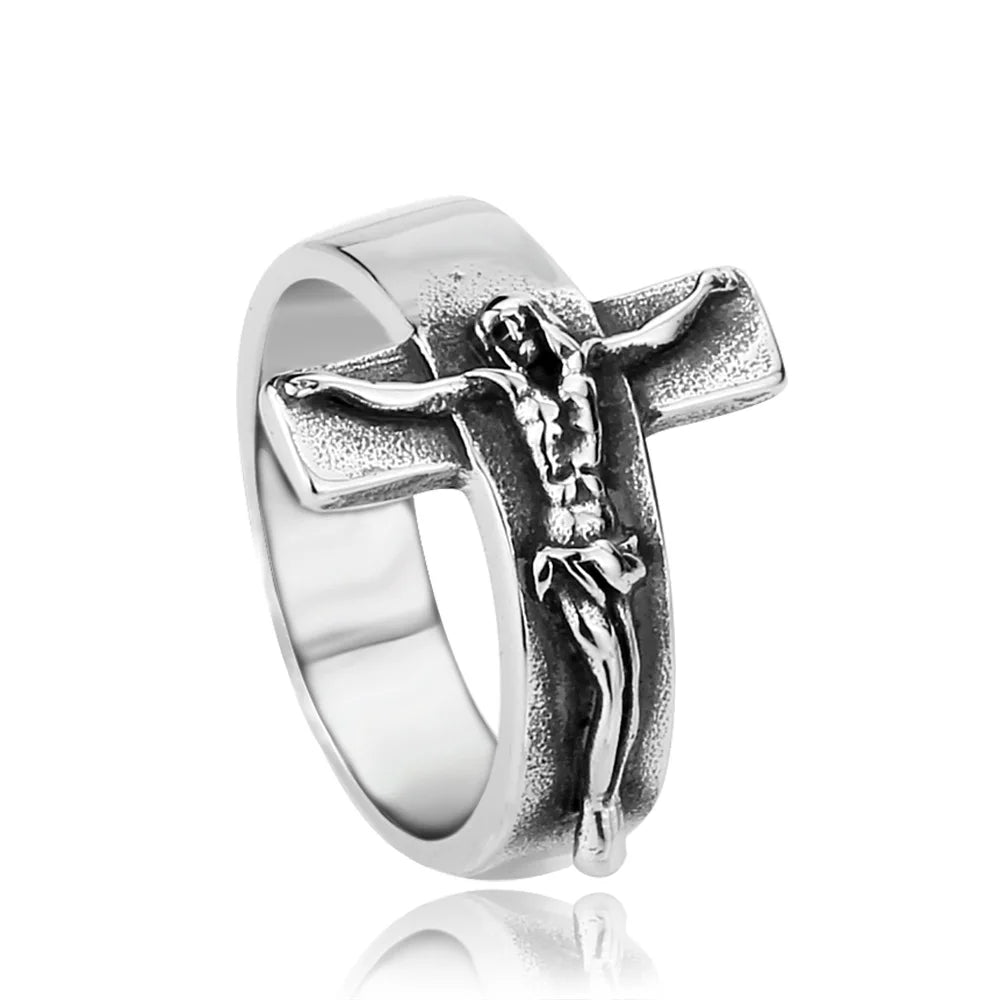 SS8-134R Steel Soldier Stainless Steel Jesus Ring for Men Classic Popular Religious Cross Gift Jewelry