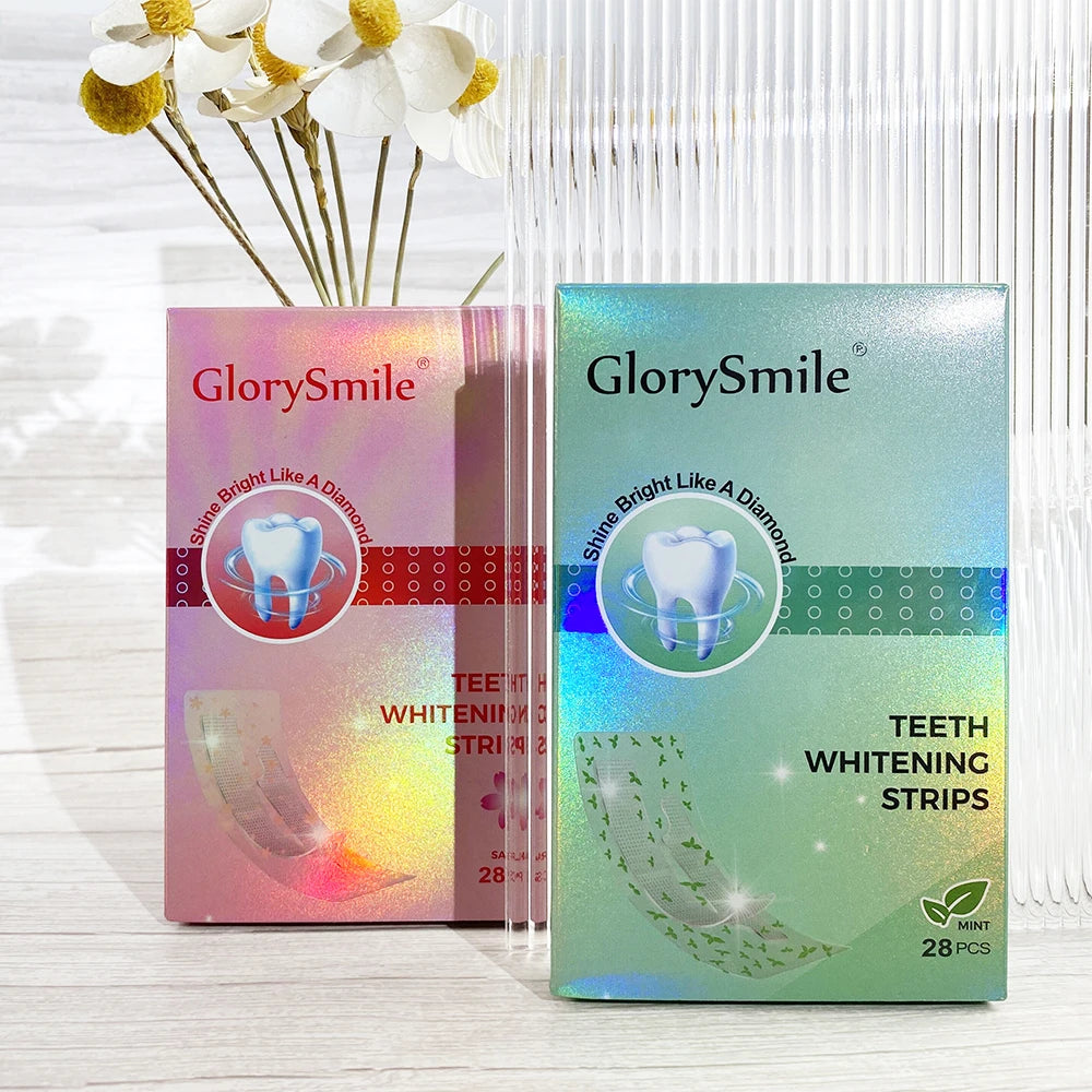 GlorySmile 14 Pairs Whitening Strips Natural Coconut Charcoal Cherry PAP Tooth Whiten Strip for Professional Use