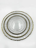 Factory Sale Luxury Eco-Friendly Lead-Free Irregular Vertical Rib Crystal Clear Silver Gold Rim Charger Glass Plate Set 13inches
