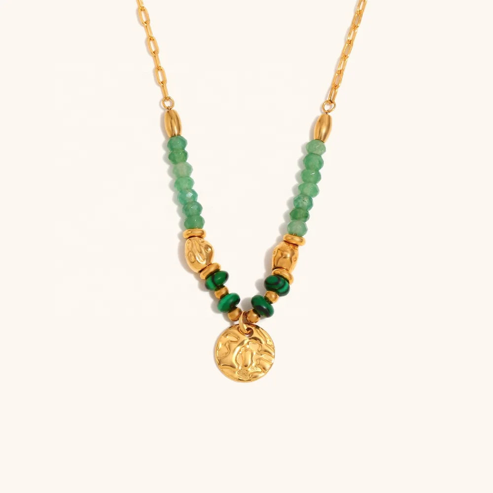 Dingran Wholesale Trendy Stainless Steel 18K Gold Plated Link Chain Gemstone Round Pendant Necklace for Women's Party Occasion