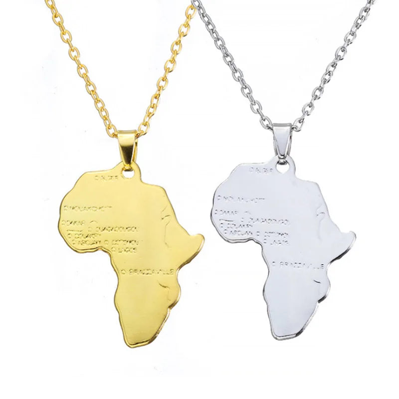 Hot Selling Trendy Platinum Plated Gold Silver Unisex Necklace Africa Map Pendant Hip Hop Rock Accessories Copper Alloy Jewelry