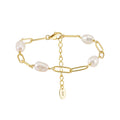 RINNTIN GPB39 Paper Clip Chain and Cultured Freshwater Pearl Gold Tone Bracelet 925 Sterling Silver Hypoallergenic Bracelet