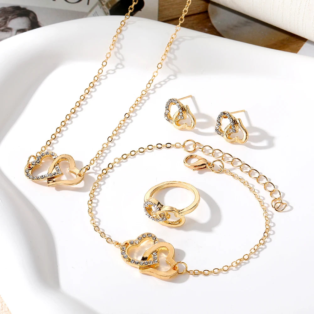 Fashion Heart Rhinestone Jewelry Set for Women Jewelry
