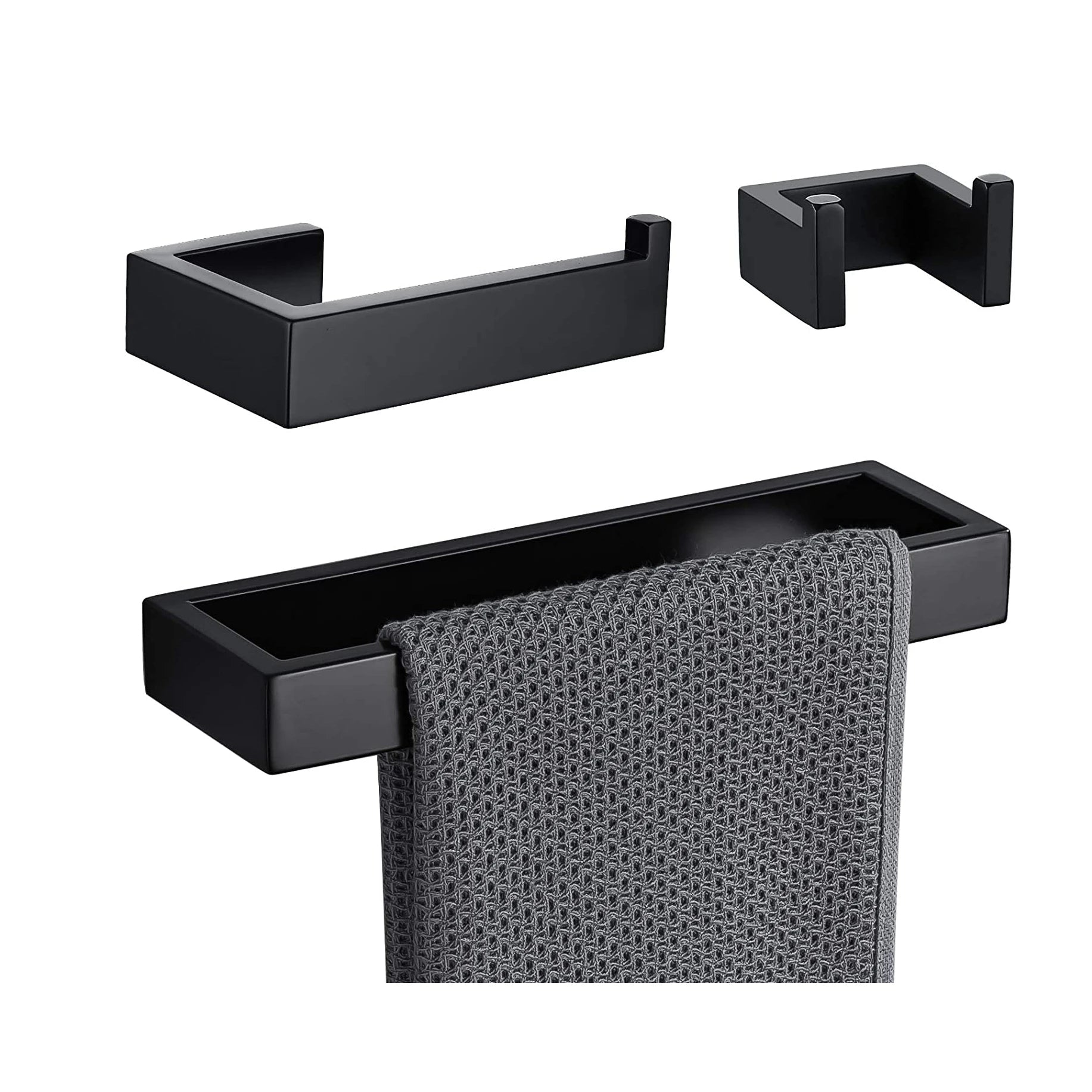Modern 3-Piece Stainless Steel Bathroom Hardware Set Paper Holder Toilet Hand Towel Bar Wall Hanger Hook with Towel Ring