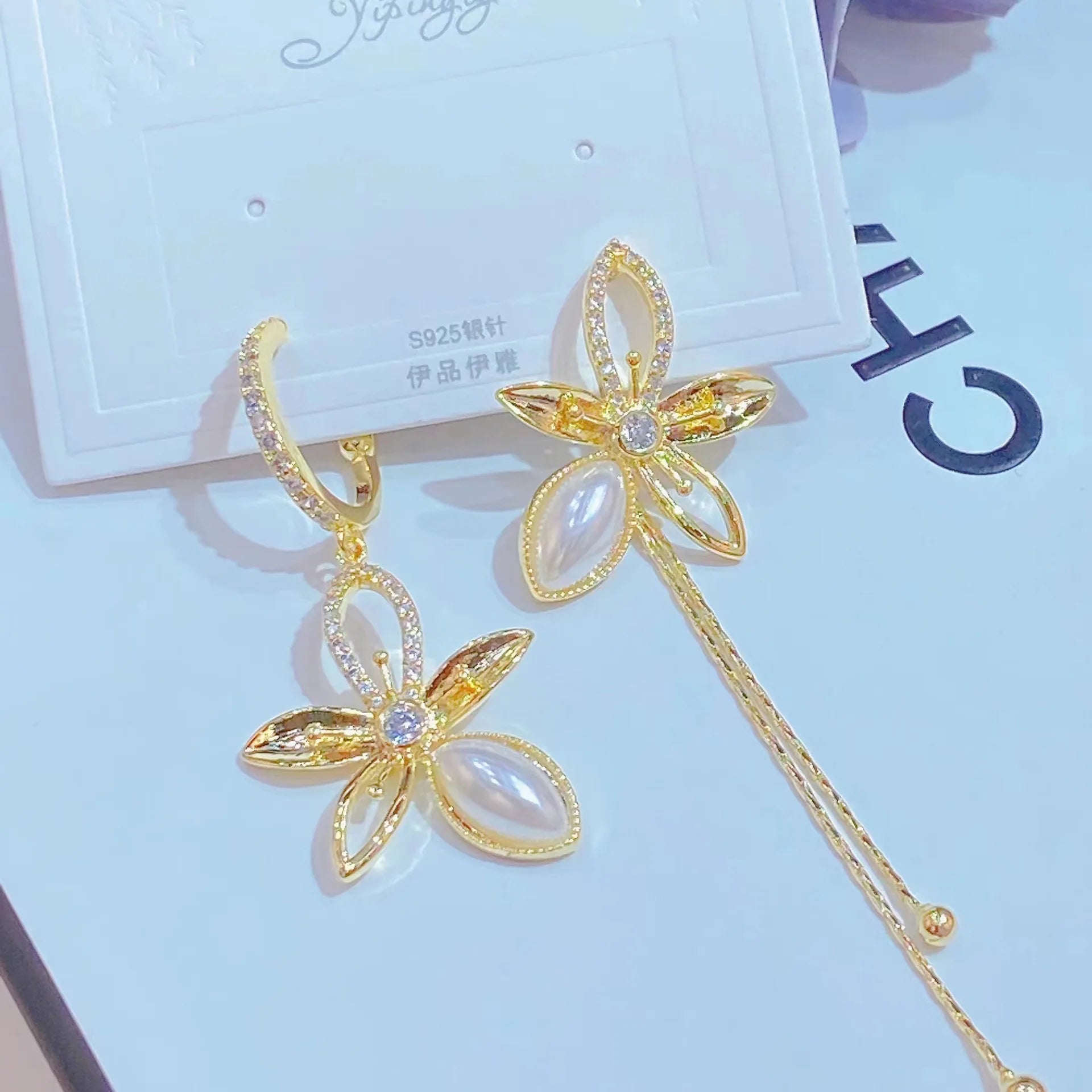925 Silver Needle Pearl Light Luxury Stud Earrings Crystal Bling Full Rhinestone Bow Knot Pearl Stud Earrings