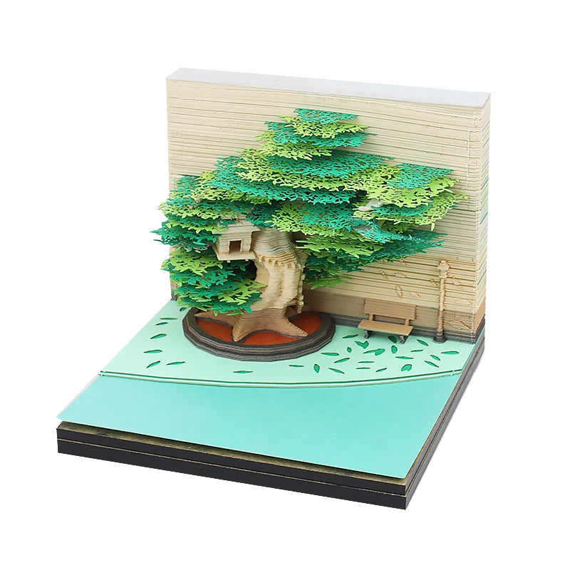 Luxurious Handwritten Treehouse Series Idyllic Country Green Earth 3D Pasted Art Deco Paper Crafts Notepad Cubes