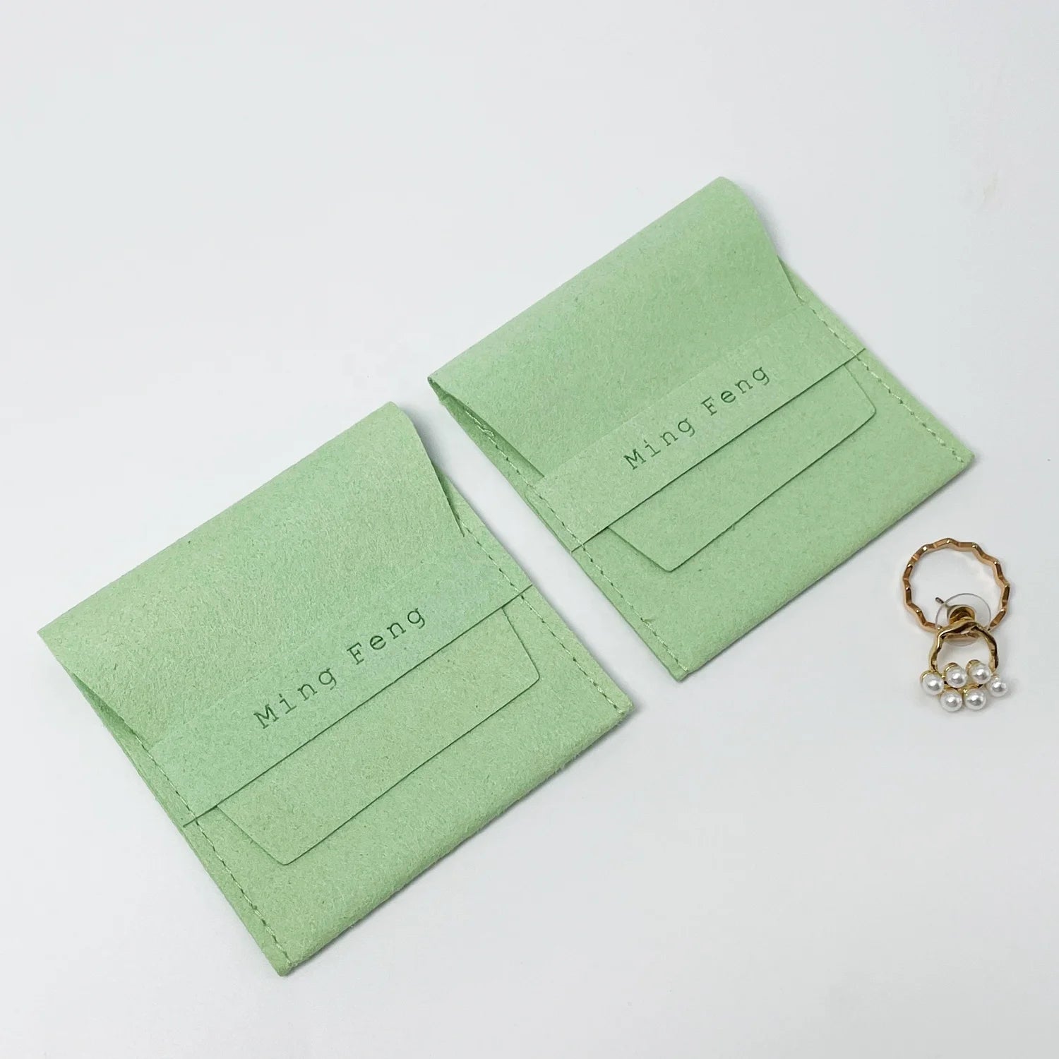 Custom Logo Printed Small Envelope Flap Microfiber Necklace Earring Jewelry Packaging Pouch Bags